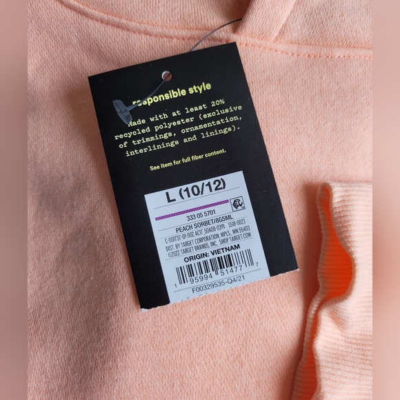 2 /$15  NEW Art Class Popover Cropped Hoodie Size L  10 - 12 Peach Sorbet NWT - Picture 11 of 13